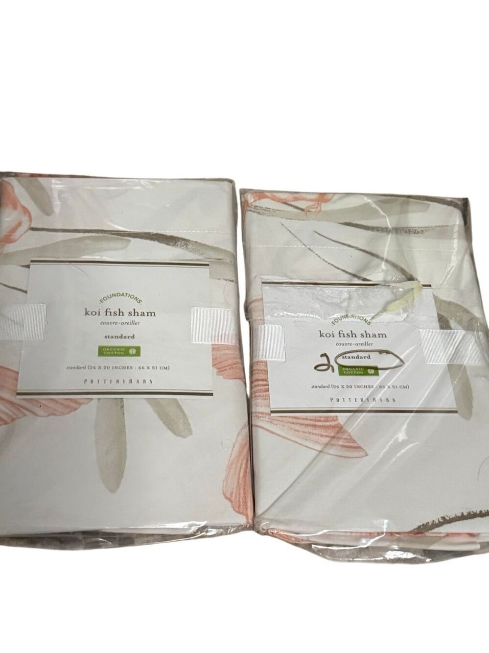 NWT POTTERY BARN Foundations Koi Fish Pillow Sham Organic Cotton Standard BUNDLE